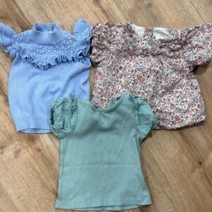 Janie and Jack Blue, Green, and Floral Blouse Set